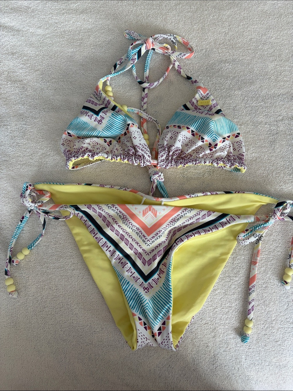 Roxy Yellow reversible Multi-Print / Yellow Girls' Tie-Side Bikini